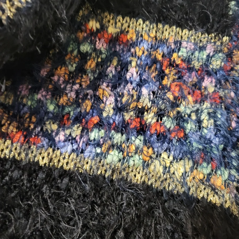 CLEARANCE New Directions Black and Multicolor Cowl Neck Sweater - Picture 4 of 10